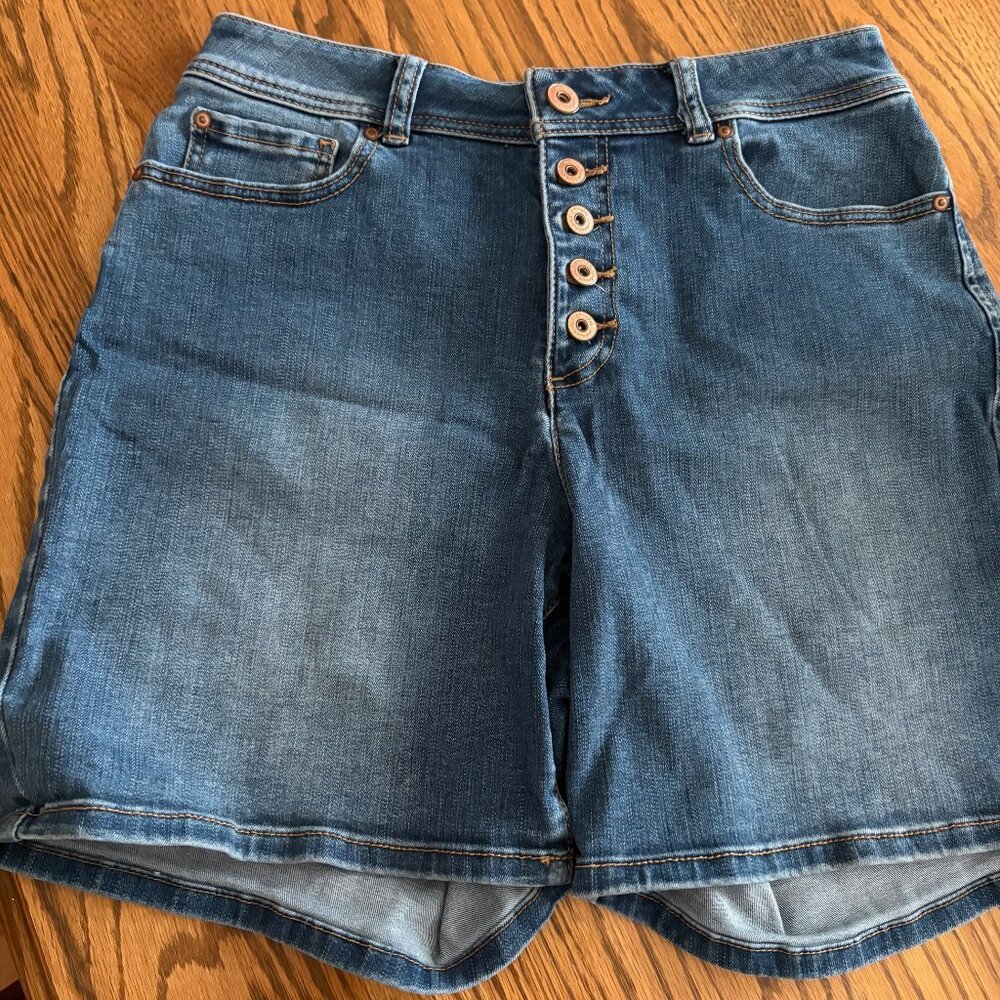 INC International Concepts Women's High Rise Button-Fly Denim Shorts Curvy Sz 10